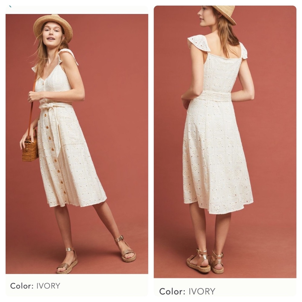 Anthropologie concerto eyelet belted midi dress